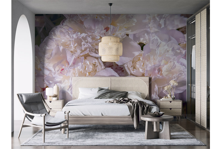 Фотообои «Красивые пионы в нежных тонах» в интерьере