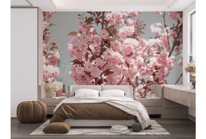 Фотообои «Розовая сакура на ветках» в интерьере