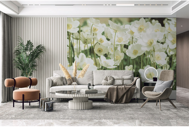 Фотообои «Цветы, белые анемоны» в интерьере
