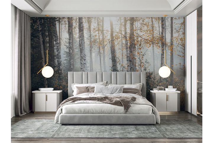 Фотообои «Утренняя берёзовая роща» в интерьере