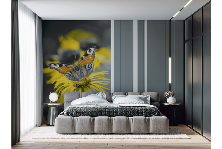 Фотообои «Бабочка на желтом цветке» в интерьере