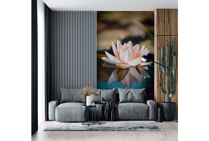 Фотообои «Цветок кувшинки в темных тонах» в интерьере