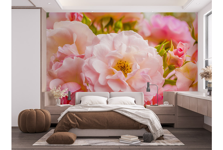 Фотообои «Нежные розовые розы в саду» в интерьере
