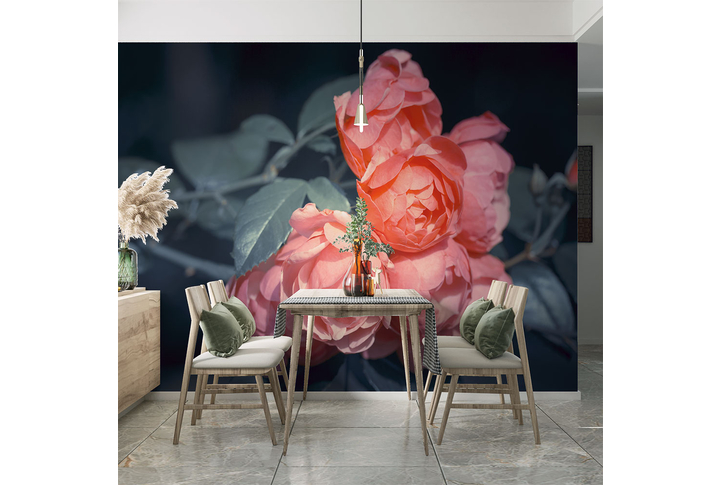 Фотообои «Букет роз в черных оттенках» в интерьере