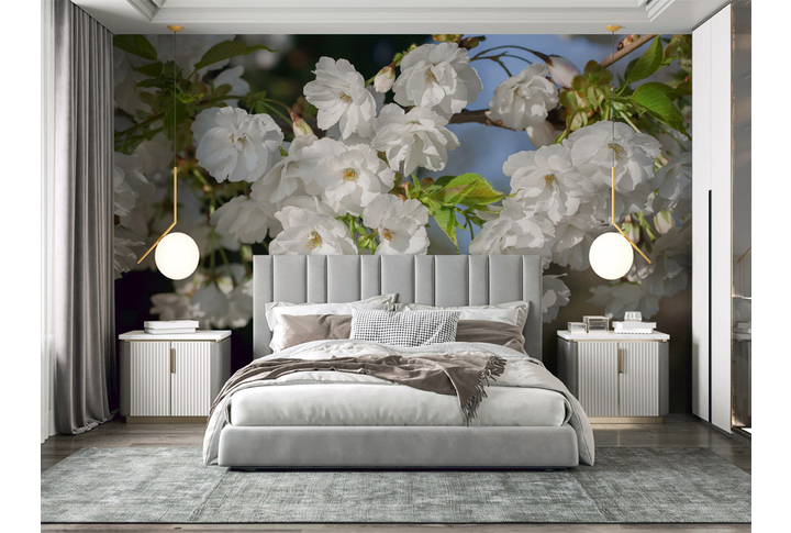 Фотообои «Ветка белой сакуры» в интерьере