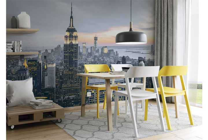 Фотообои «Нью-Йорк черно-белый город вечером» в интерьере