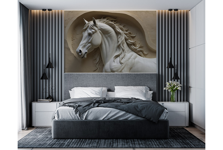 Фотообои «Барельеф с лошадью под фреску» в интерьере