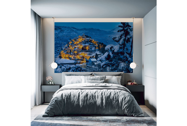 Фотообои «Зимний город в горах» в интерьере