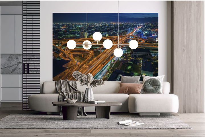 Фотообои «Дороги ночного города» в интерьере