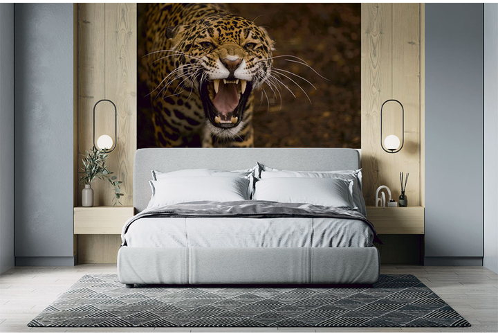 Фотообои «Рычащий леопард» в интерьере