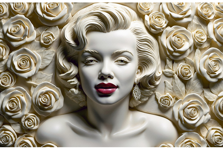 Фотообои «Мэрилин Монро и розы под лепнину»