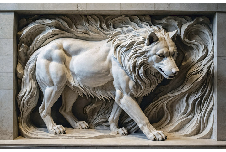 Фотообои «Барельеф 3D волк из камня»