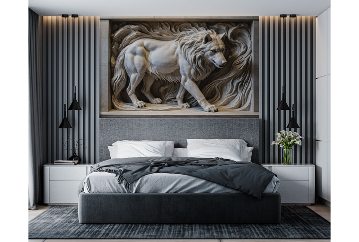 Фотообои «Барельеф 3D волк из камня» в интерьере