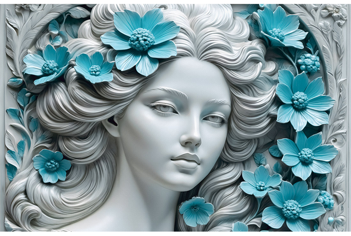 Фотообои «Серебряная дева с бирюзовыми цветами»