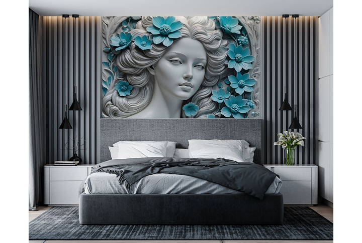 Фотообои «Серебряная дева с бирюзовыми цветами» в интерьере