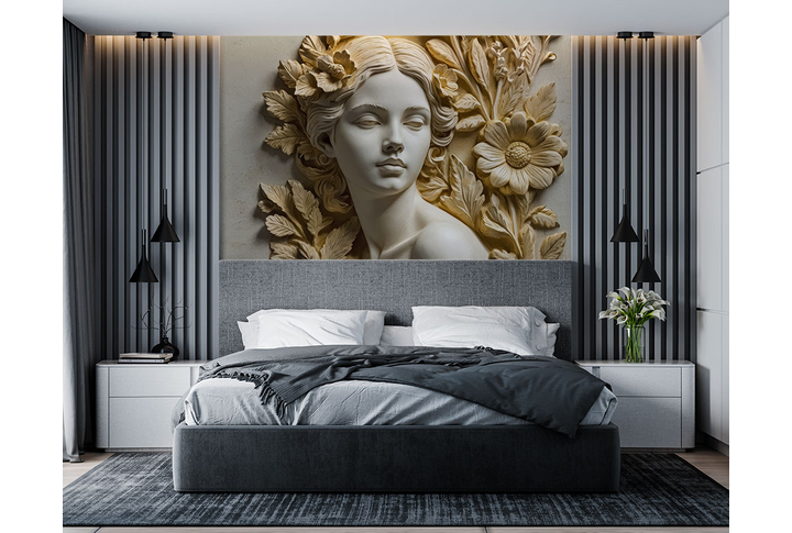 Фотообои «Барельеф Девушка под каменную фреску» в интерьере