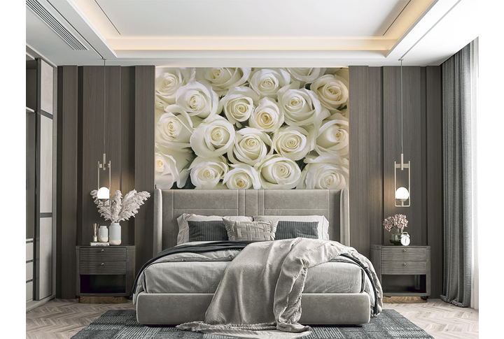 Фотообои «Крупные белые розы» в интерьере