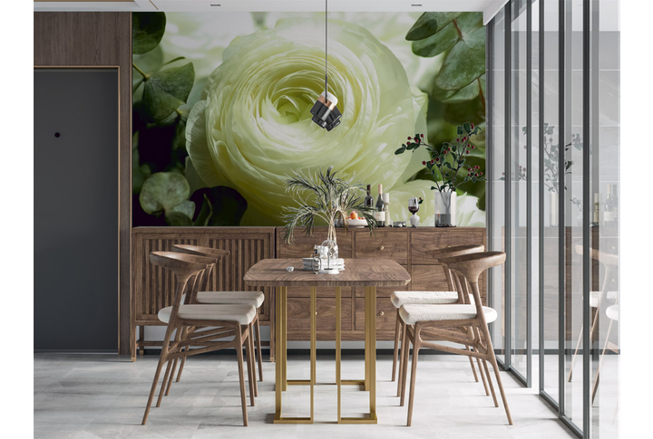 Фотообои «Большой белый пион в листве» в интерьере