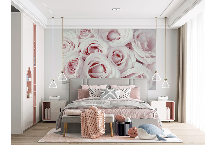 Фотообои «Розы в пудровых оттенках» в интерьере