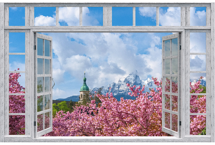 Фотообои «Окно с видом на весенний сад»