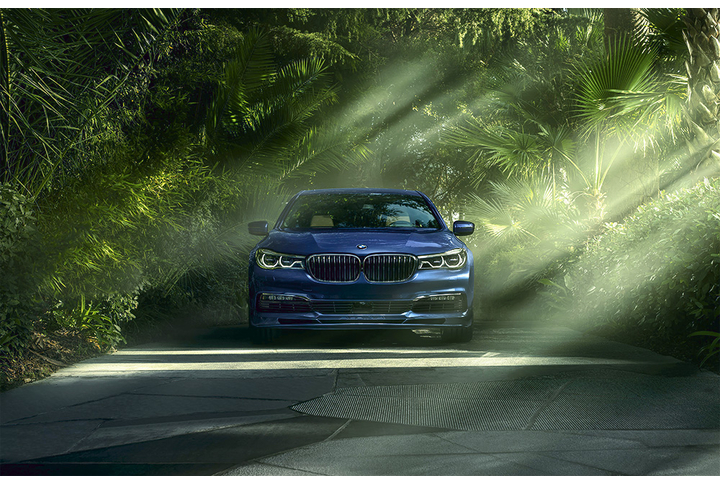 Фотообои «Синий автомобиль в зелени»