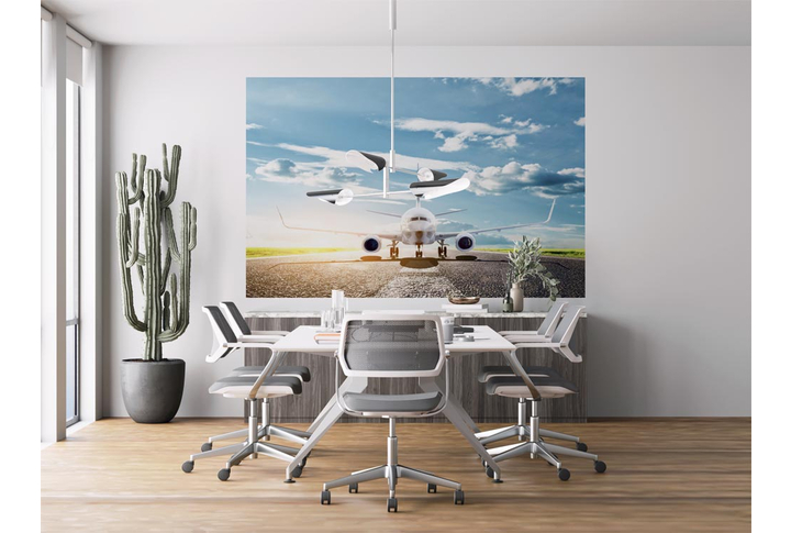 Фотообои «Самолет на взлетной полосе» в интерьере
