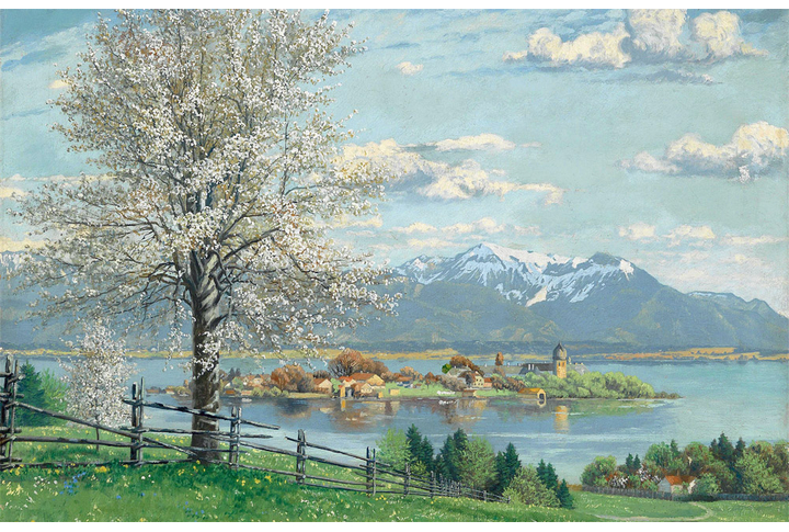 Фотообои «Родная природа, весенний пейзаж с горами и озером»