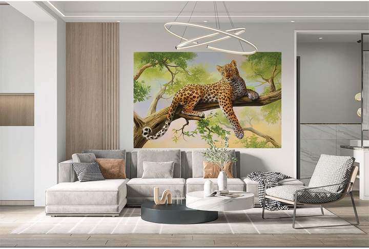 Фотообои «Леопард на дереве» в интерьере