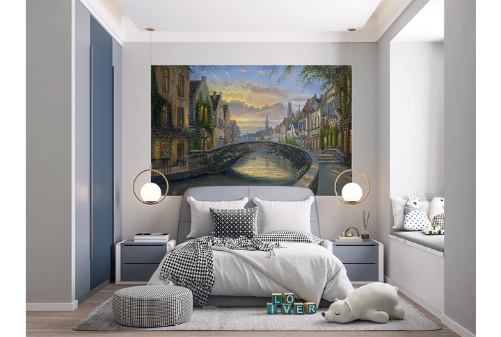 Фотообои «Старый город Бельгии на закате» в интерьере