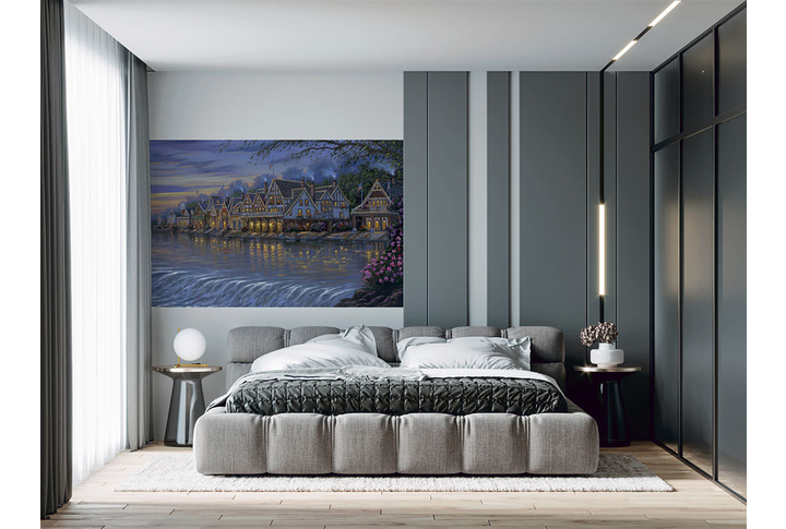 Фотообои «Картина ночной город на набережной» в интерьере