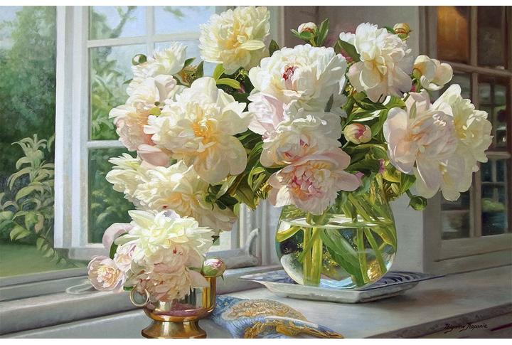 Фотообои «Пионы в букете на окне»