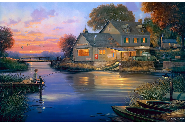 Фотообои «Картина дом рыбака на реке»