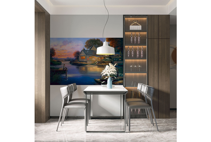 Фотообои «Картина дом рыбака на реке» в интерьере