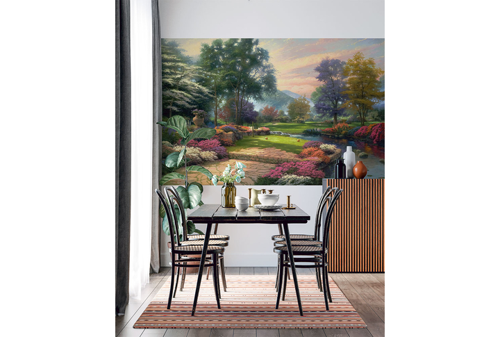Фотообои «Пейзаж с цветущим парком под живопись» в интерьере