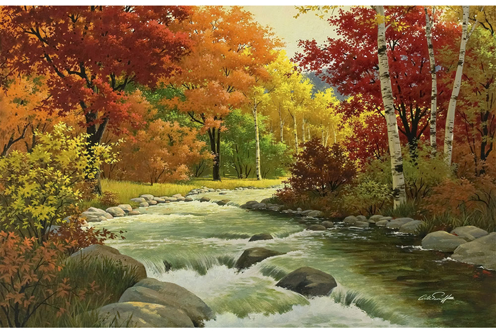 Фотообои «Осенний лес, берёзы у реки»