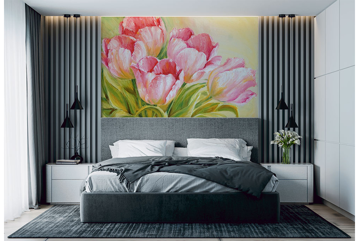 Фотообои «Тюльпаны под живопись» в интерьере