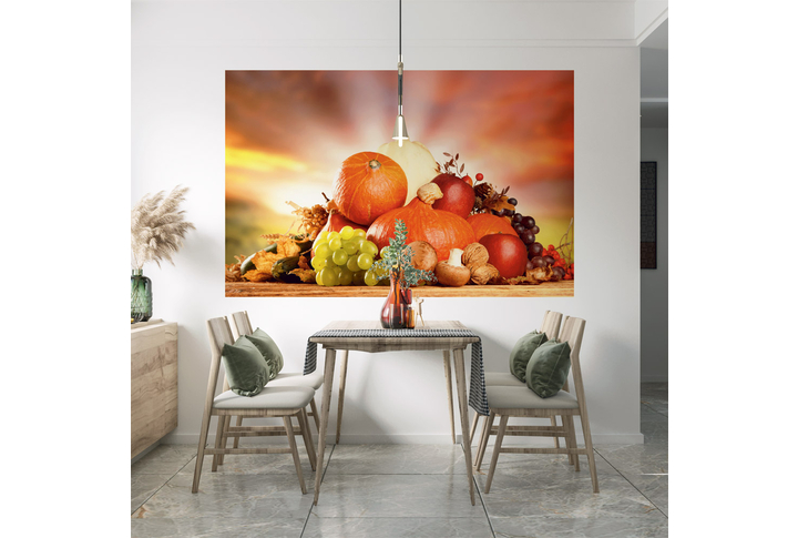Фотообои «Овощной урожай для кухни» в интерьере