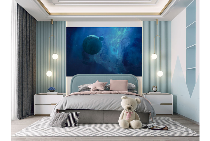 Фотообои «Голубой космический пейзаж, холодный космос» в интерьере