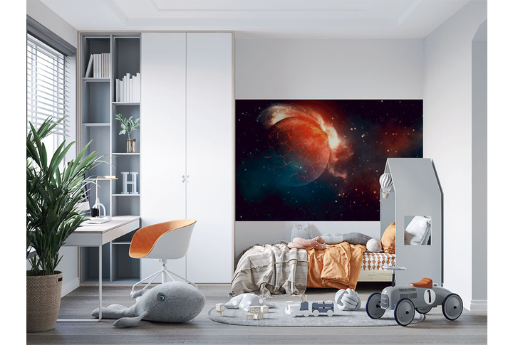 Фотообои «Таинственный космос, огненная планета» в интерьере