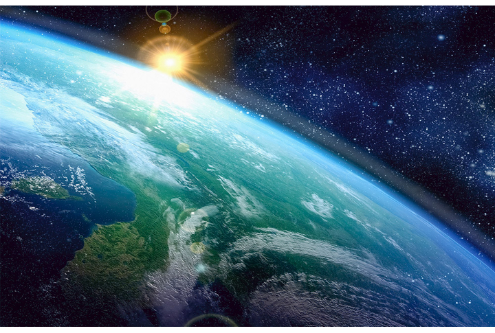 Фотообои «Земля и восходящее Солнце, космос»