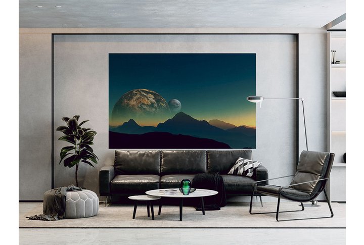 Фотообои «Космический пейзаж на далекой планете» в интерьере