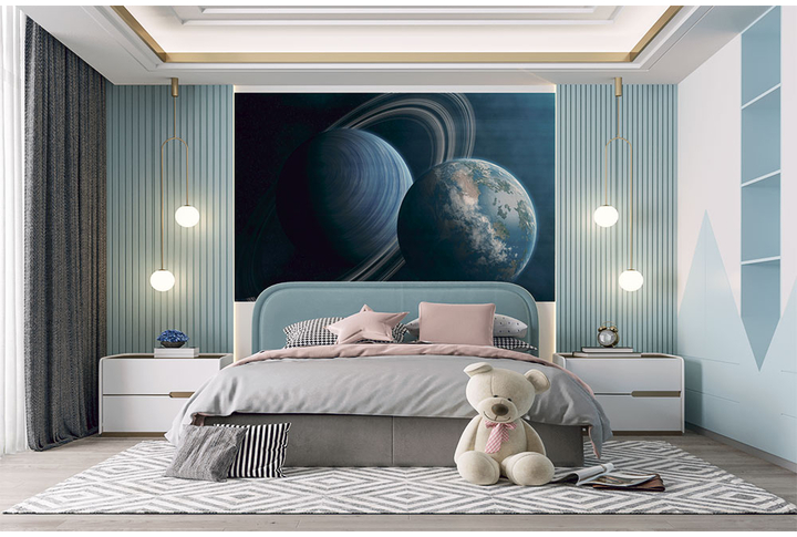 Фотообои «Две планеты в космосе» в интерьере