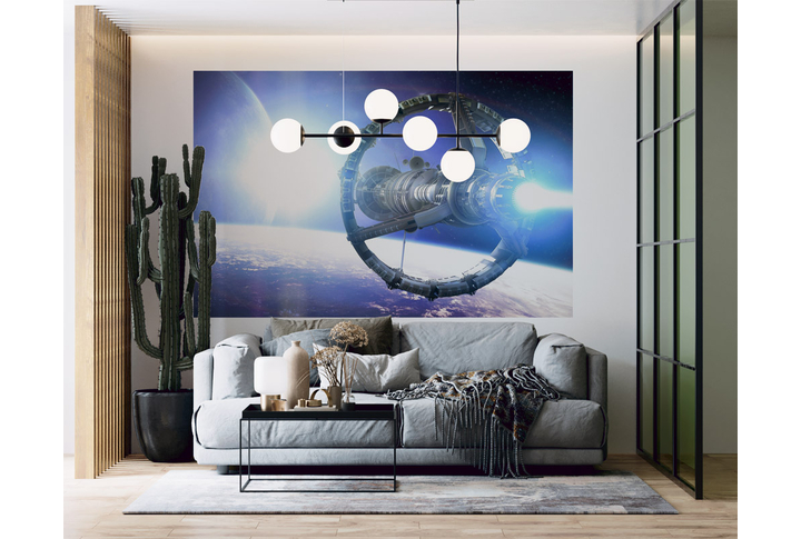 Фотообои «Космический корабль в далёком космосе» в интерьере