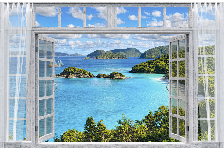 Фотообои «Распахнутое окно с видом на море»