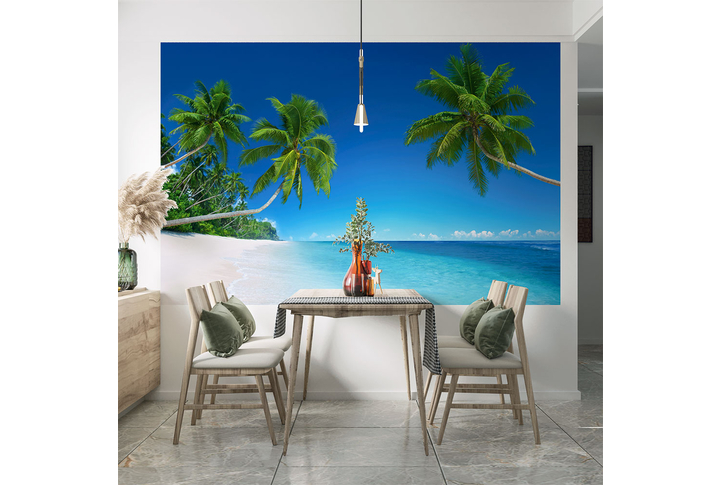 Фотообои «Пальмы на лазурном море, тропический остров в океане» в интерьере