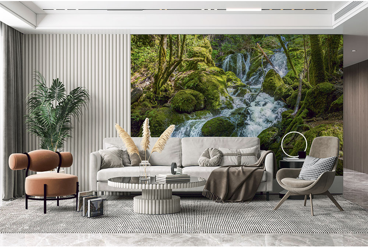 Фотообои «Водопад в дремучем лесу» в интерьере