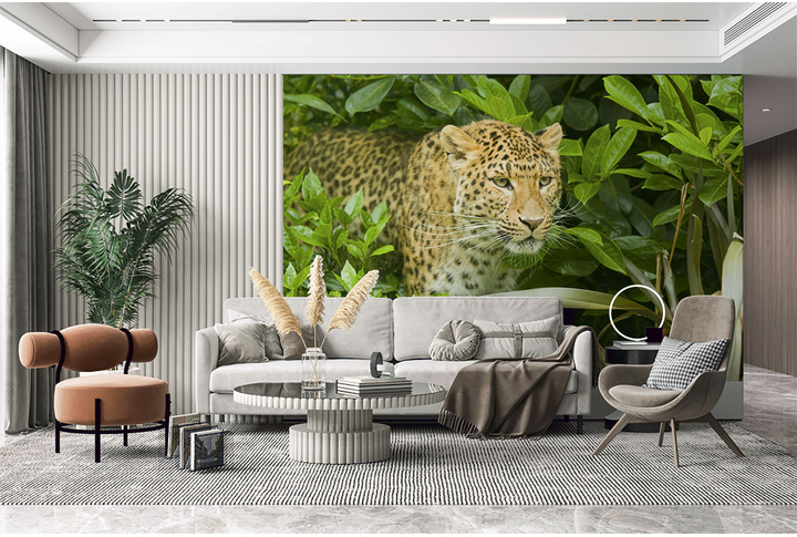 Фотообои «Леопард в кустах» в интерьере