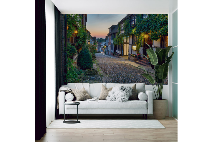 Фотообои «Вечерняя улица старого городка» в интерьере