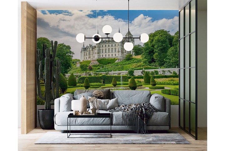 Фотообои «Зеленый сад у старого замка» в интерьере
