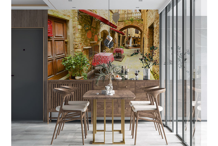 Фотообои «Кафе на улице старого города, уютный дворик» в интерьере